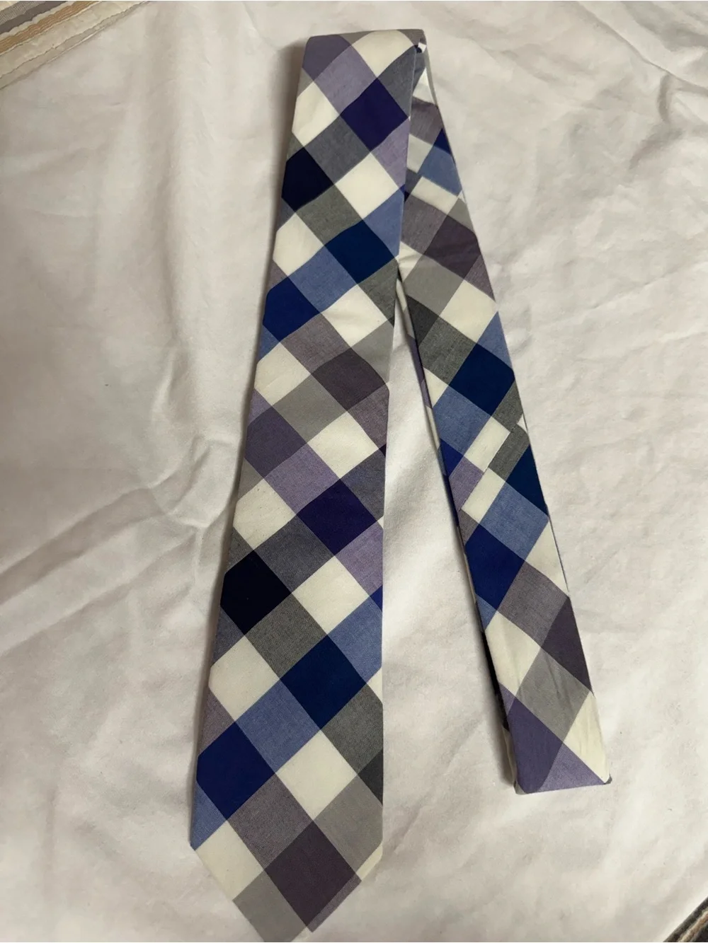 Express Men's Blue and White Check Tie